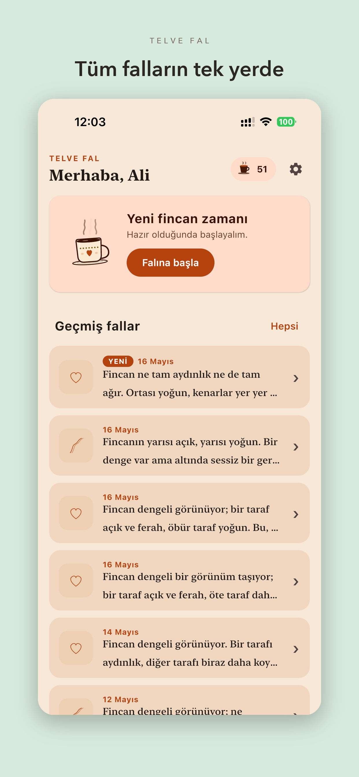 Falmatik ana ekranı
